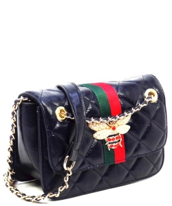 Bee Stripe Quilted Flap Over Crossbody Bag  DL710QB NAVY